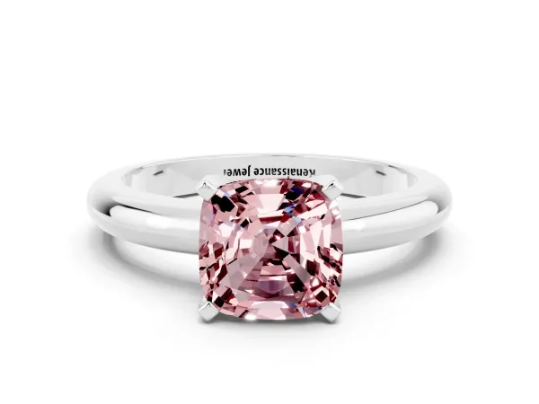 Cushion Cut Morganite Solitaire Engagement Ring with Round Band and Four-Prong Setting White gold