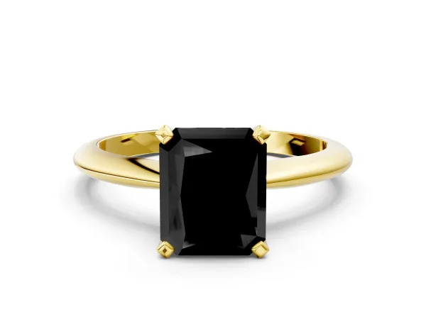 Fancy Black Radiant Cut Diamond Solitaire Engagement Ring with Classic Band and Four-Prong Setting Yellow gold