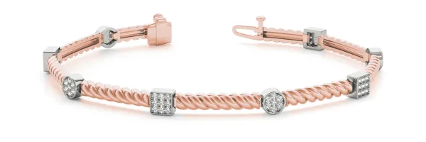 Round Pavé Diamond Twist Bracelet with Box Clasp Rose gold