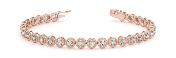 Round Bezel-Set Diamond Tennis Bracelet with Rope Band Rose gold
