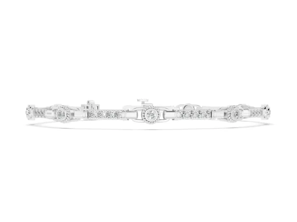 Round Bezel-Set Diamond Tennis Bracelet with Pave Band Silver