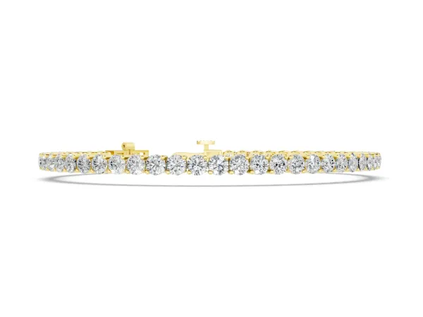 Round Diamond Tennis Bracelet with Prong Setting and Box Clasp Yellow gold