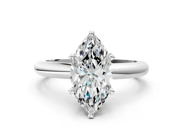 Marquise Cut Diamond Solitaire Engagement Ring with Round Band and Four-Prong Setting White gold