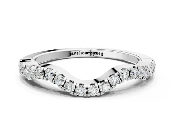 Curved Pavé Round Diamond Eternity Band with U-Prong Setting White gold