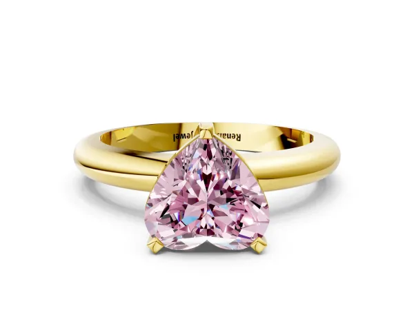 Fancy Pink Heart Cut Diamond Solitaire Engagement Ring with Round Band and Four-Prong Setting Yellow gold