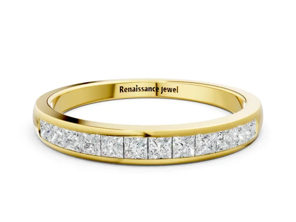 Princess Cut Channel Set Diamond Eternity Band Yellow gold