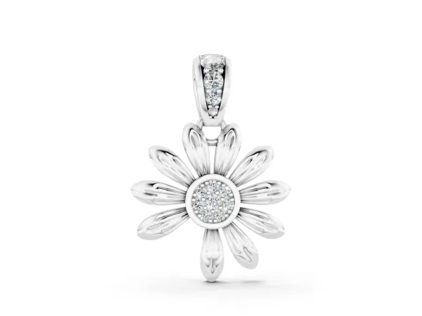 Round Diamond Daisy Flower Pendant with Diamond Accents White gold