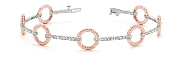 Round Diamond Pave Link Bracelet with Rope Band and Four-Prong Setting Rose gold