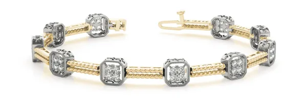Princess Cut Diamond Tennis Bracelet with Rope Band and Bezel Setting Yellow gold