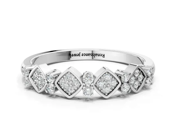 Pavé Cushion Diamond Cluster Eternity Band with Prong Setting White gold