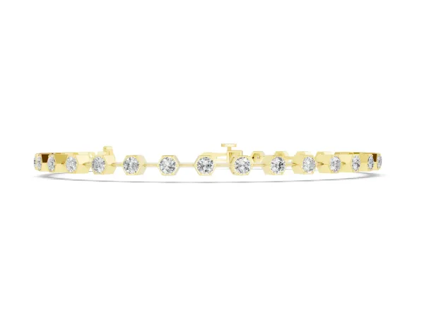 Hexagon Bezel Round Diamond Tennis Bracelet Yellow gold