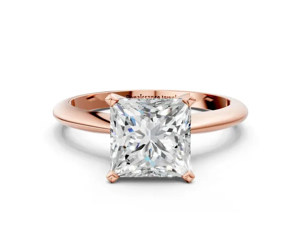 Princess Cut Diamond Solitaire Engagement Ring with Classic Band and Four-Prong Setting Rose gold