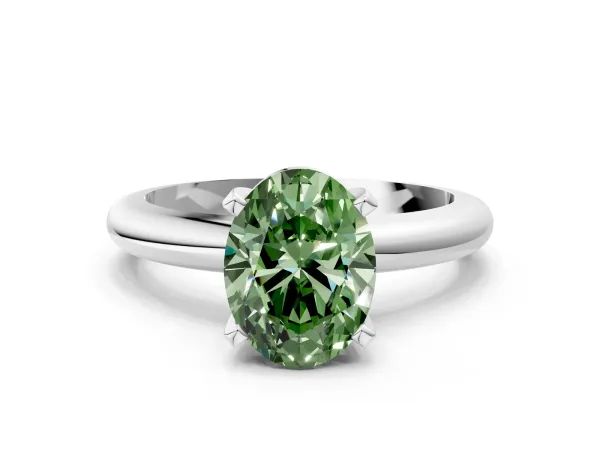 Fancy Green Oval Cut Diamond Solitaire Engagement Ring with Round Band and Four-Prong Setting White gold