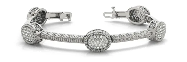 Pavé Round Stone Woven Band Bracelet with Bezel Setting White gold