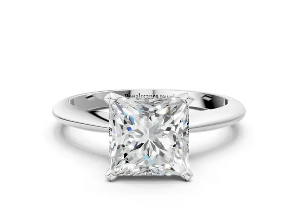 Princess Cut Diamond Solitaire Engagement Ring with Classic Band and Four-Prong Setting White gold