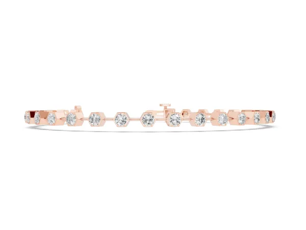 Hexagon Bezel Round Diamond Tennis Bracelet Rose gold