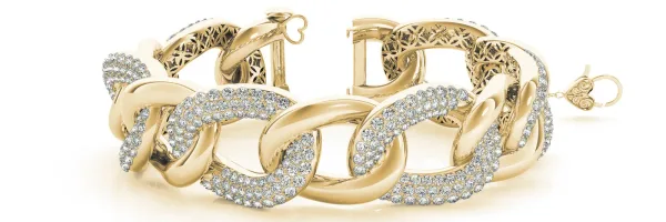 Pavé Round Stone Chain Link Bracelet with Heart Clasp Yellow gold
