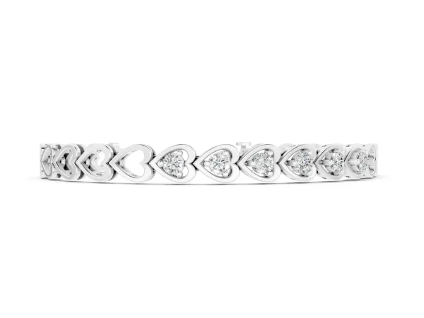 Heart Link Diamond Tennis Bracelet with Round Cut Stones and Bezel Setting White gold