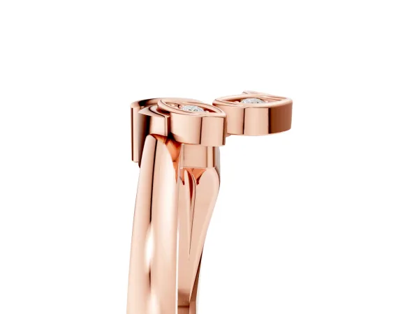 Three-Stone Round Diamond Leaf Bypass Ring with Bezel Setting Rose gold
