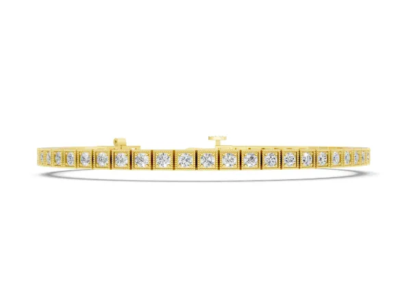 Square Milgrain Diamond Tennis Bracelet Yellow gold