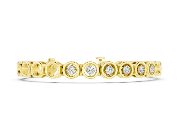 Bezel Set Round Diamond Tennis Bracelet with Open Circle Band Yellow gold