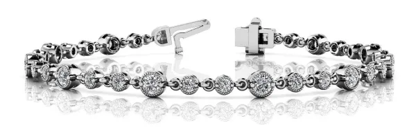 Round Bezel-Set Diamond Tennis Bracelet with Box Clasp White gold
