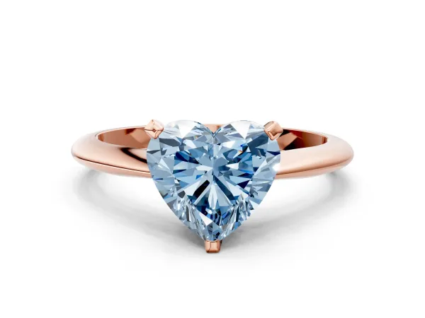 Fancy Blue Heart Cut Diamond Solitaire Engagement Ring with Classic Band and Four-Prong Setting Rose gold