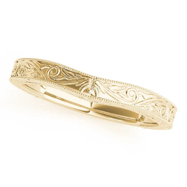 Engraved Vintage Scroll Milgrain Band Yellow gold