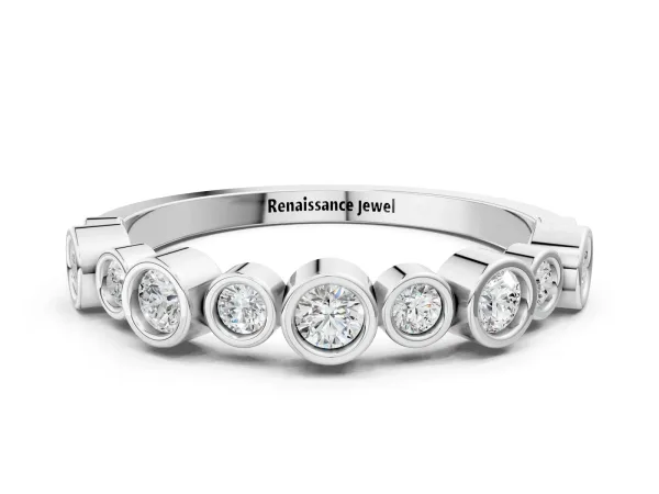 Bezel Set Round Diamond Half Eternity Band Platinum
