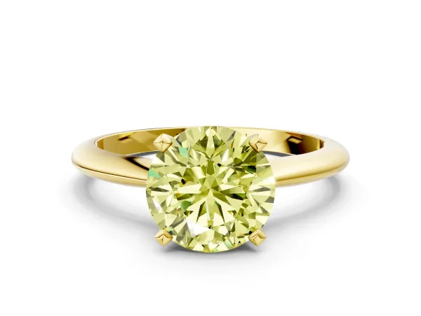 Fancy Yellow Round Cut Diamond Solitaire Engagement Ring with Classic Band and Four-Prong Setting Yellow gold