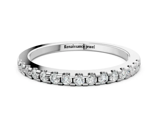 Round Diamond Half Eternity Band with Pavé Setting and Shared Prong White gold