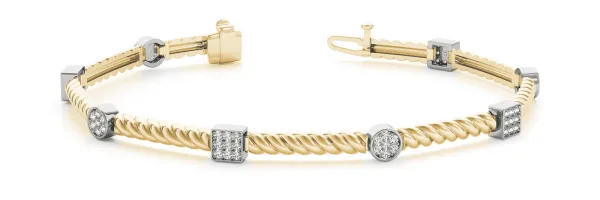Round Pavé Diamond Twist Bracelet with Box Clasp Yellow gold