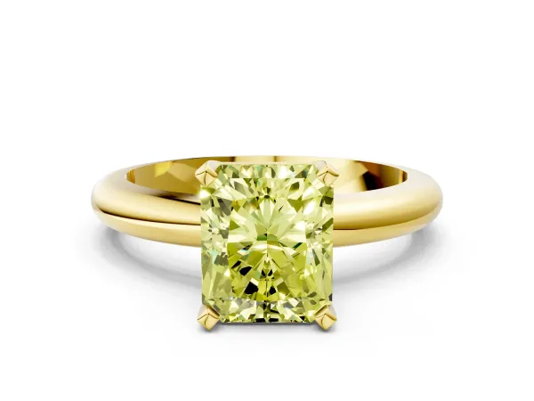 Fancy Yellow Radiant Cut Diamond Solitaire Engagement Ring with Round Band and Four-Prong Setting Yellow gold