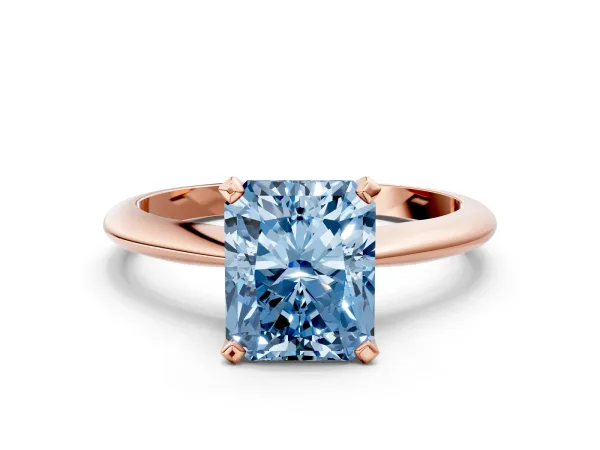 Fancy Blue Radiant Cut Diamond Solitaire Engagement Ring with Classic Band and Four-Prong Setting Rose gold