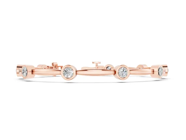 Bezel Set Round Diamond Link Bracelet with Box Clasp Rose gold