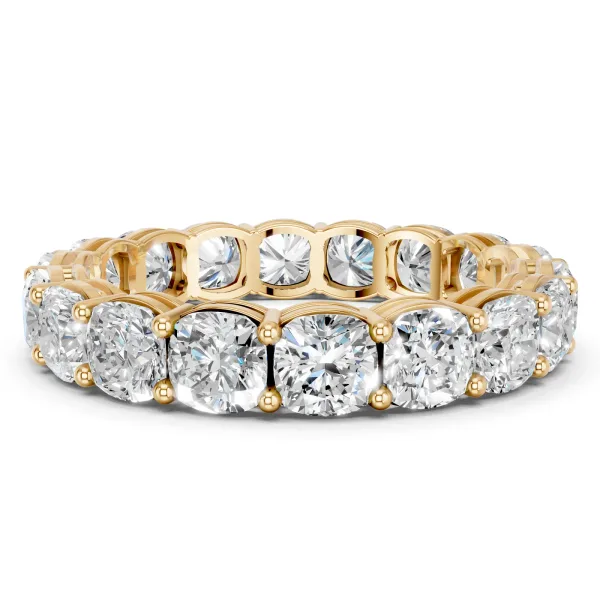 Cushion Cut Eternity Band with Shared Prong Setting Yellow gold