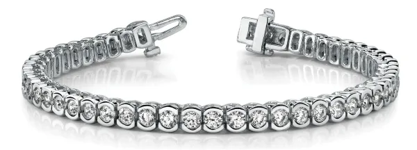 Round Cut Diamond Tennis Bracelet with Bezel Setting and Box Clasp White gold