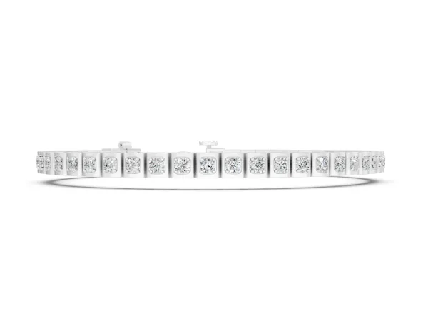 Square Channel Set Round Diamond Tennis Bracelet Silver
