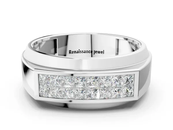 Princess Diamond Pavé Panel Mens Band White gold