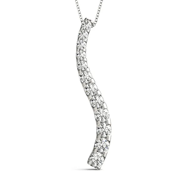 Curved Diamond Pendant with Round Stones in Prong Setting Silver