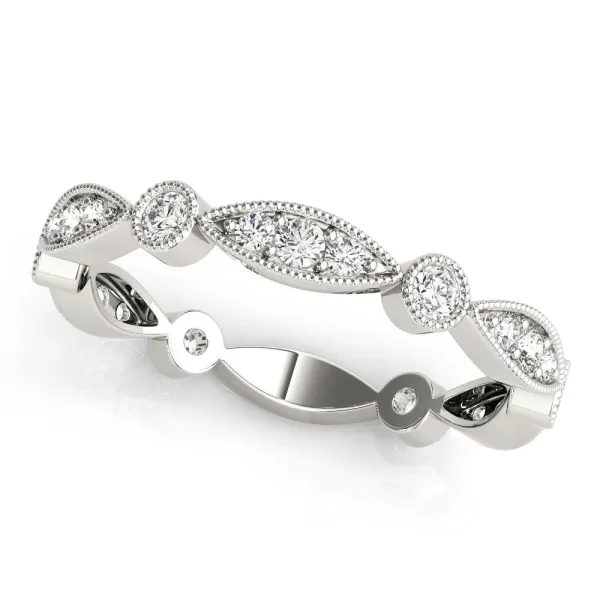 Milgrain Marquise and Round Diamond Eternity Band with Bezel Setting White gold