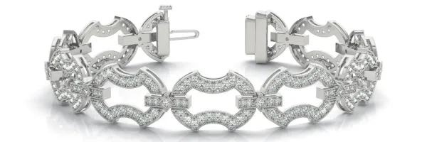 Pavé Round Diamond Link Bracelet with Milgrain Prong Setting White gold