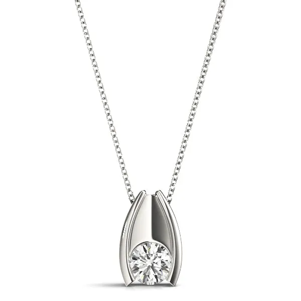 Round Bezel Solitaire Pendant with V-Prong Setting Silver