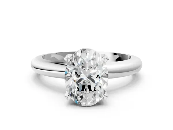 Oval Cut Diamond Solitaire Engagement Ring with Round Band and Four-Prong Setting White gold