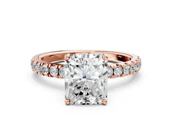 Radiant Cut Diamond Pave Band Solitaire Ring with Round and Prong Setting Rose gold