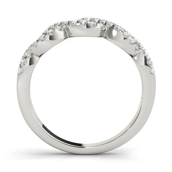Infinity Diamond Pavé Round Stone Twist Band with Prong Setting White gold