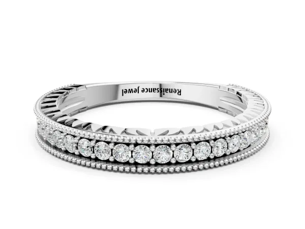 Round Cut Diamond Milgrain Pavé Eternity Band White gold