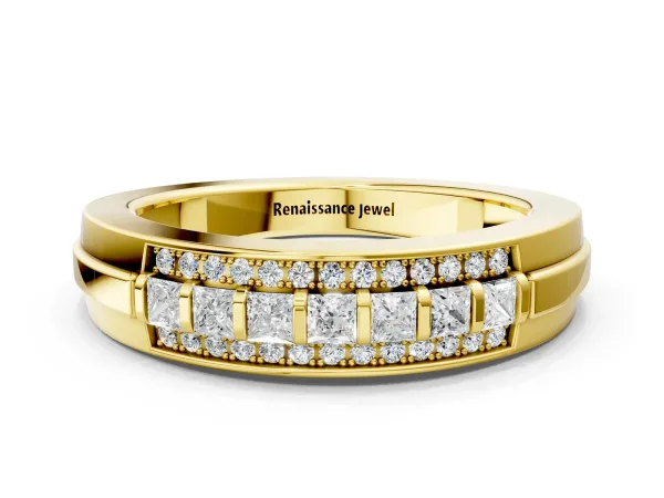 Bar-Set Princess Cut Diamond Pavé Band Yellow gold