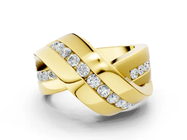 Pavé Round Diamond Crossover Band with Channel Setting Yellow gold
