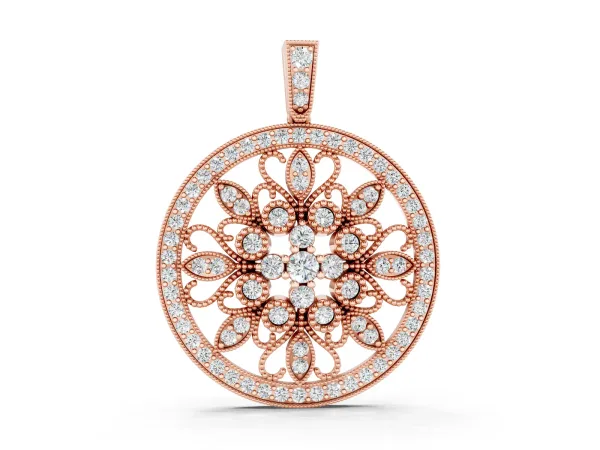 Round Pavé Diamond Filigree Pendant Rose gold